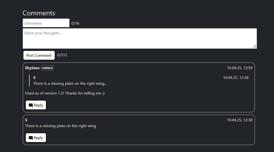 The comment section on my X-33 with the first comments!